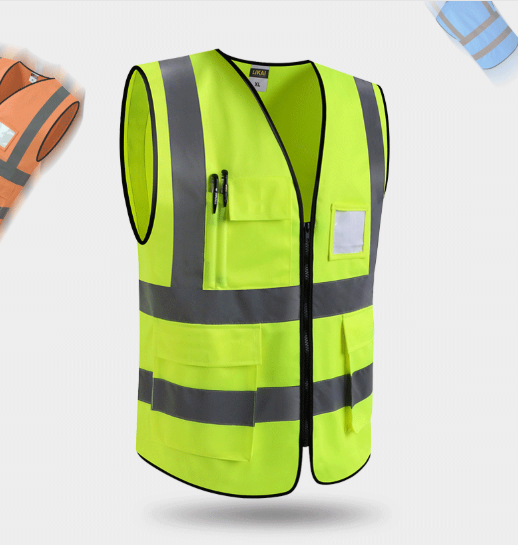 5 Pockets High Visibility Zipper Safety Vest with Reflective Strips
